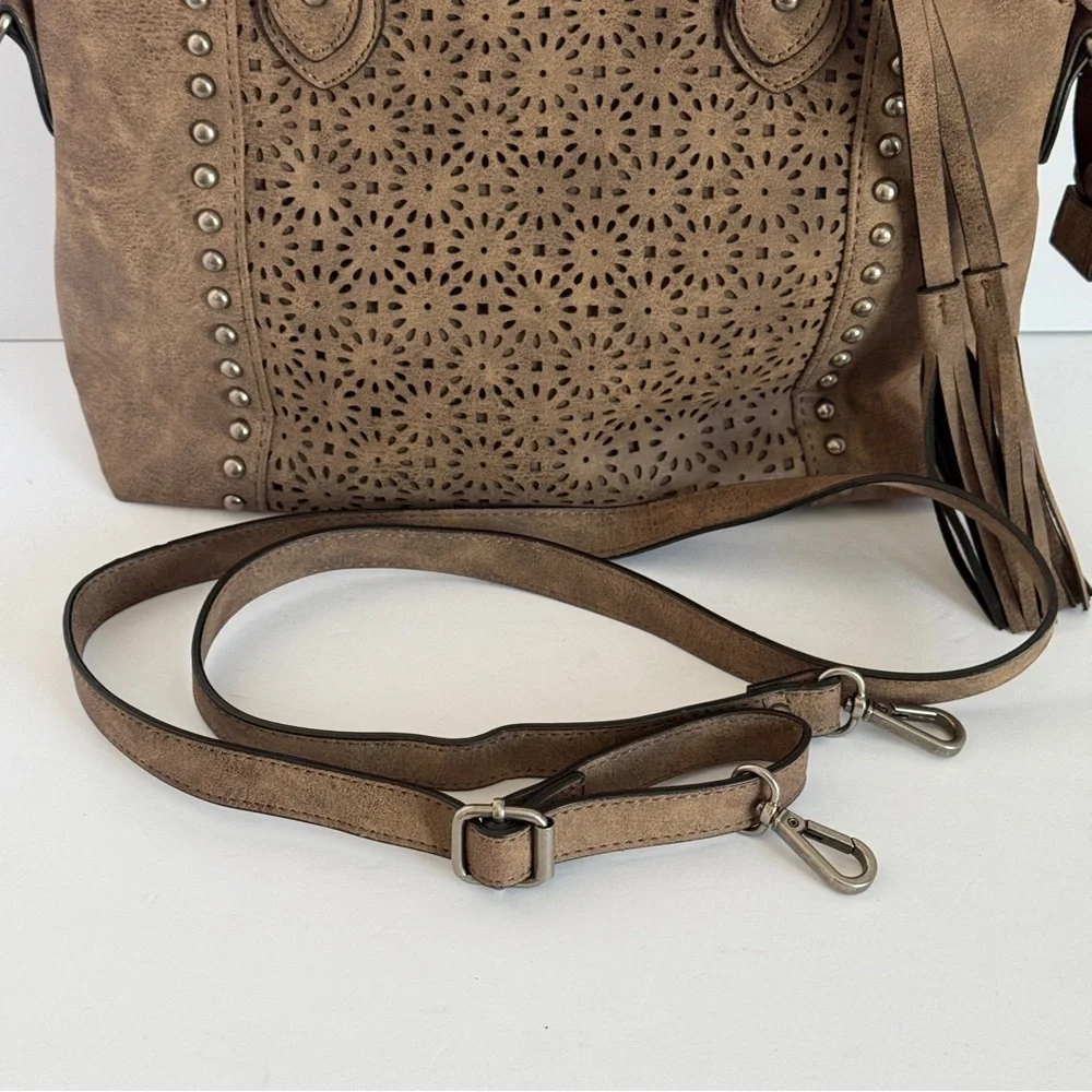 Bueno Satchel Crossbody Bag Brown Studded Purse Shoulder Bag